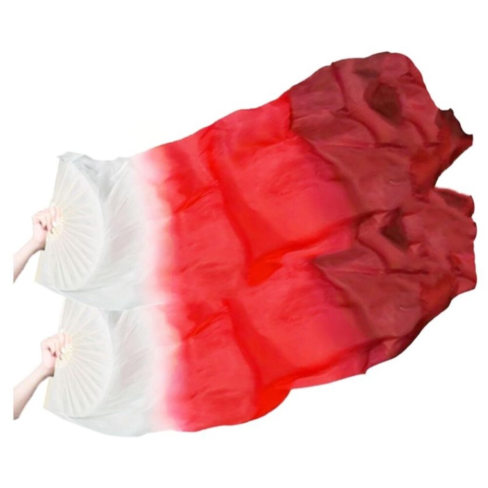 Chinese Dance Silk Fans Pair Red White Belly Dance Folding Bamboo New
